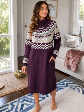 ❄️ BPC PURPLE MULTI JACQUARD TURTLENECK KNIT DRESS!